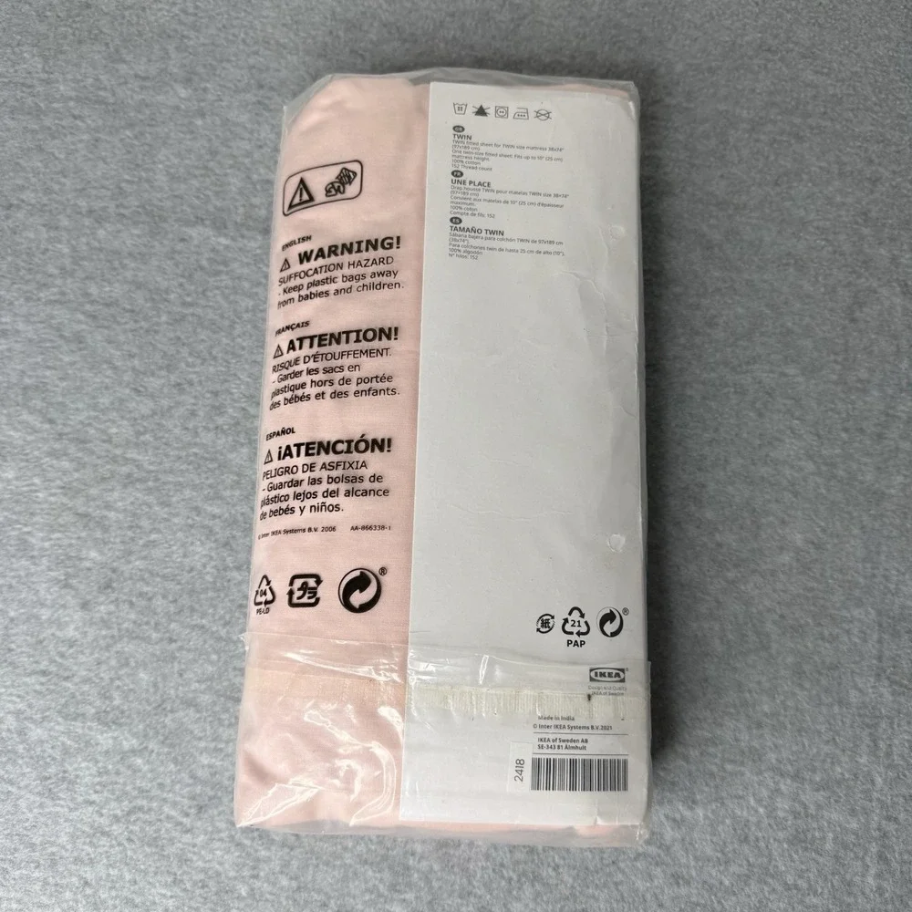 New IKEA Dvala Light Pink Fitted Sheet 38 X 74 Inch Girls Room Cottagecore
